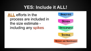 YES: Include it ALL!
ALL efforts in the
process are included in
the size estimate -
including any spikes
 