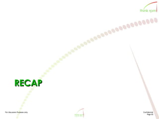 For discussion Purposes only Confidential
Page 65
RECAP
 