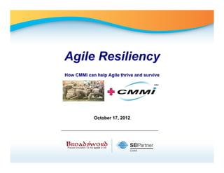 Agile Resiliency
How CMMI can help Agile thrive and survive




            October 17, 2012
 