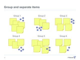 Group and separate items

      Group 1         Group 2   Group 3




     Group 4          Group 5   Group 6




17
 