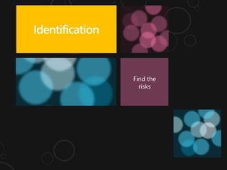 Find the
risks
Identification
 