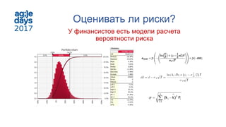 Оценивать ли риски?
У финансистов есть модели расчета
вероятности риска
 