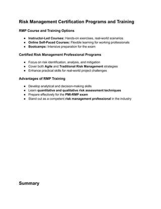 pmi rmp riskmanagementstandardandcertificationoverview... Comprehensive Guide to Agile vs Traditional Risk Management and PMI-RMP ...