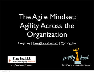 The Agile Mindset:
Agility Across the
Organization
Cory Foy | foyc@coryfoy.com | @cory_foy
http://www.coryfoy.com http://www.prettykoolapps.com
Thursday, June 19, 14
 