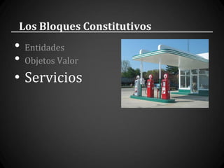 Los Bloques Constitutivos
• Entidades
• Objetos Valor
• Servicios
 