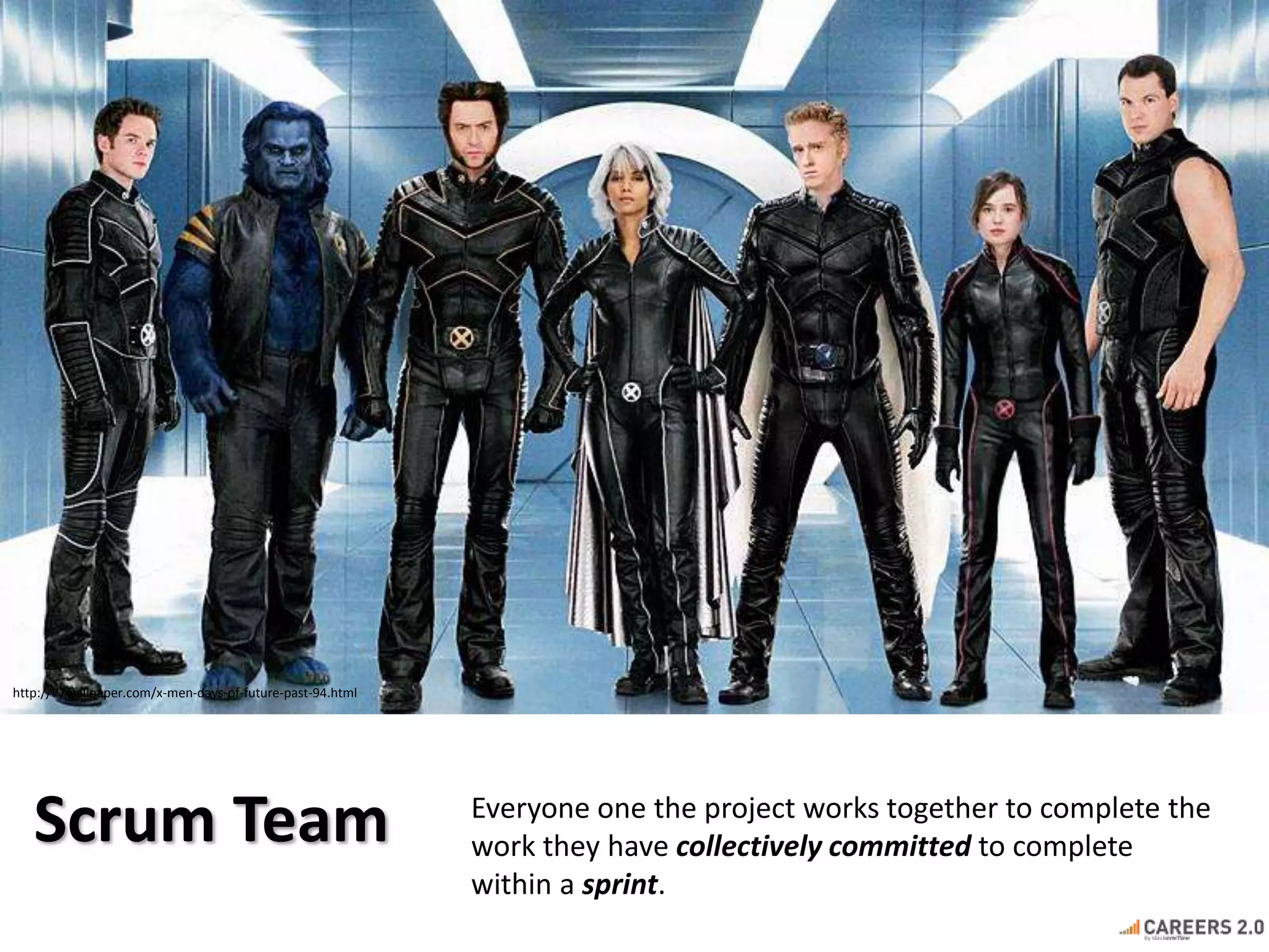 http://77wallpaper.com/x-men-days-of-future-past-94.html
Scrum Team Everyone one the project works together to complete the
work they have collectively committed to complete
within a sprint.
 