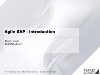 11
Agile SAP - introduction
Mendel Koerts
ENSEAD Advisory
www.ensead.com| info@ensead.com | +31 (0) 487-502238
 