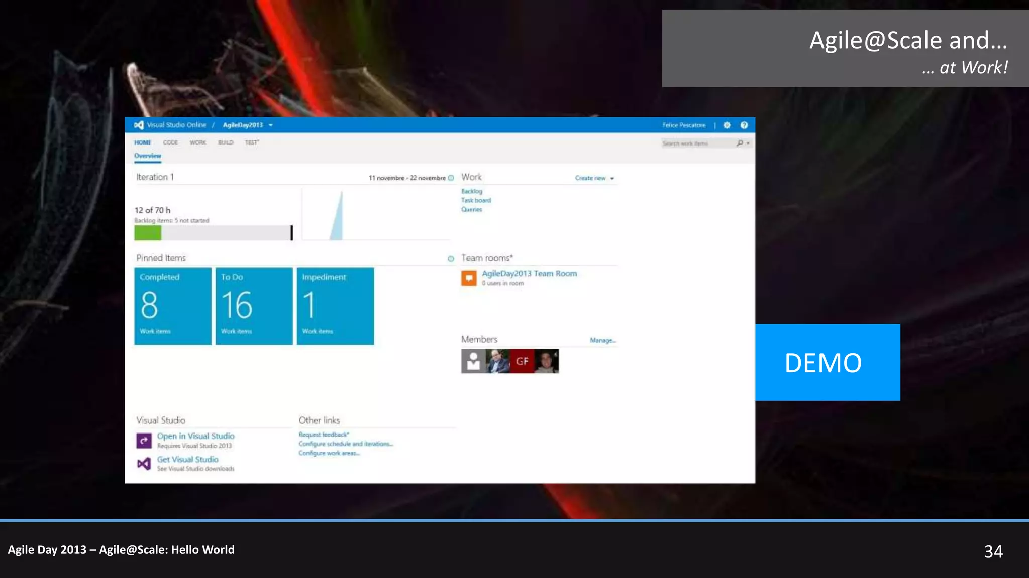 Agile@Scale and…
… at Work!

DEMO

Agile Day 2013 – Agile@Scale: Hello World

34

 