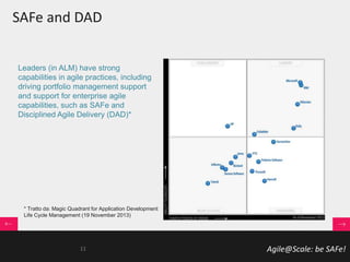 Agile@Scale: be SAFe!
Leaders (in ALM) have strong
capabilities in agile practices, including
driving portfolio management support
and support for enterprise agile
capabilities, such as SAFe and
Disciplined Agile Delivery (DAD)*
* Tratto da: Magic Quadrant for Application Development
Life Cycle Management (19 November 2013)
SAFe and DAD
11
 