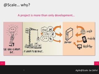 Agile@Scale: be SAFe!
A project is more than only development…
@Scale… why?
9
 