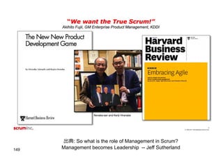 149
出典: So what is the role of Management in Scrum?
Management becomes Leadership -- Jeff Sutherland
 