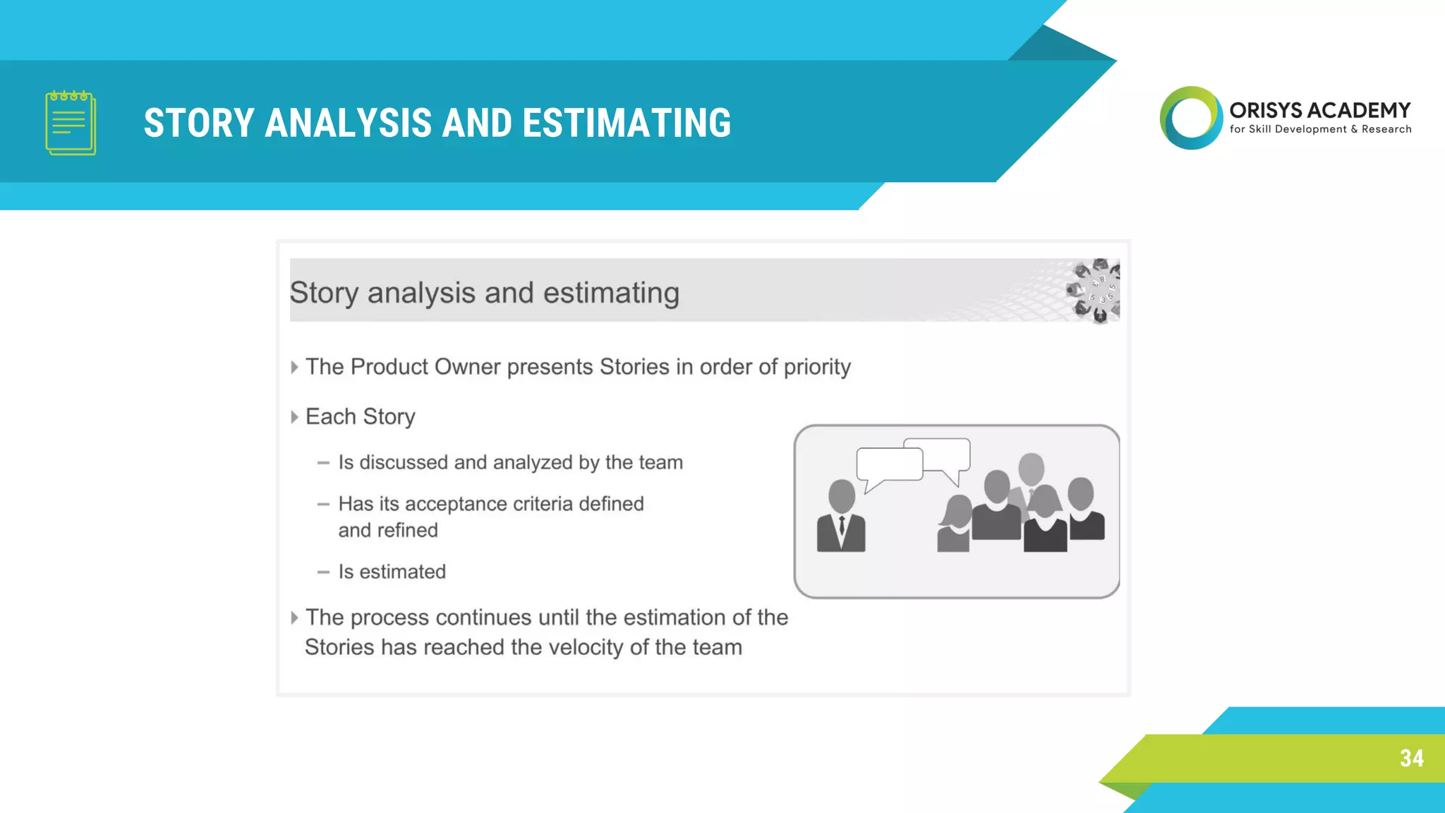 STORY ANALYSIS AND ESTIMATING
34
 