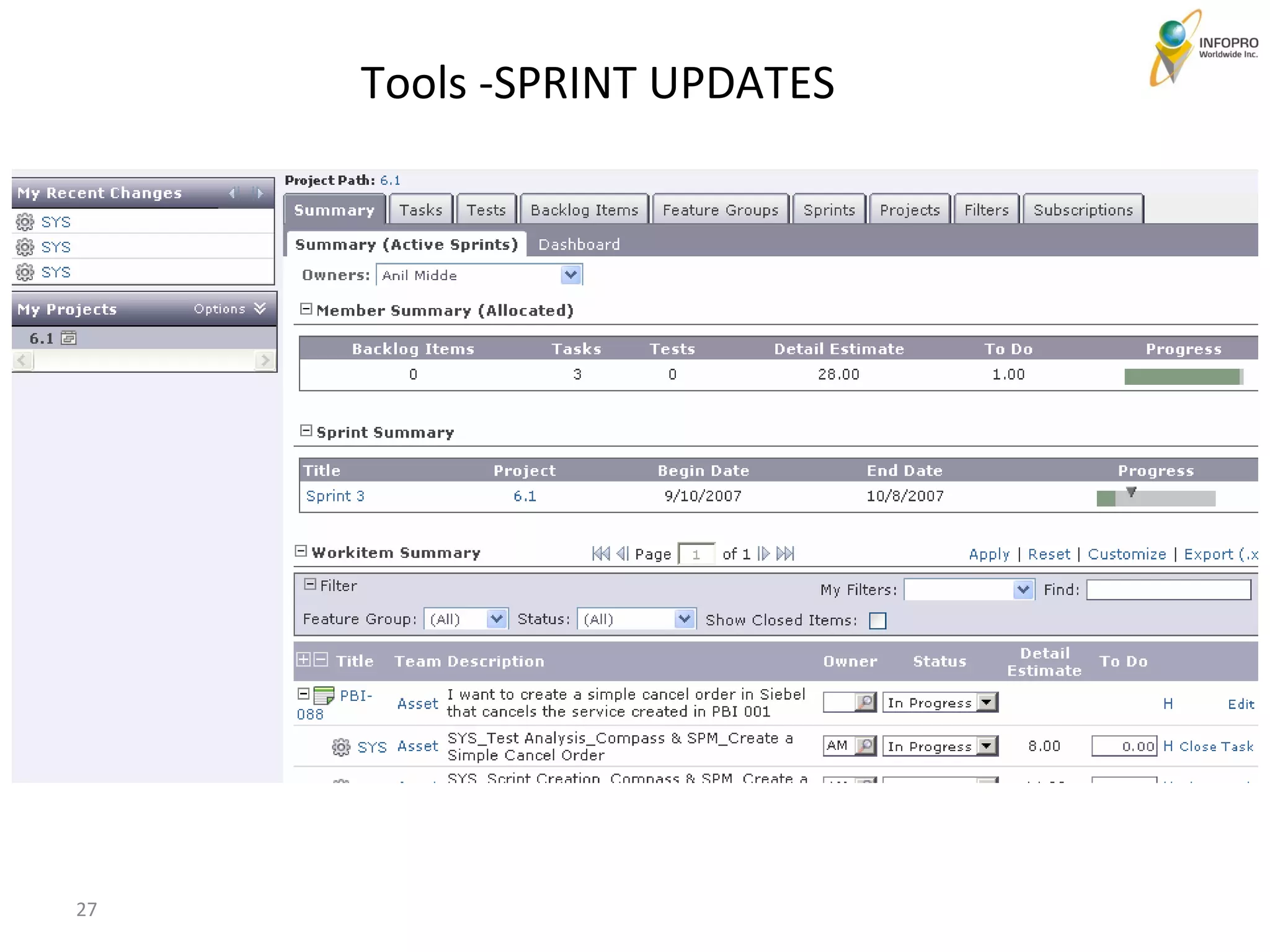 Tools -SPRINT UPDATES 