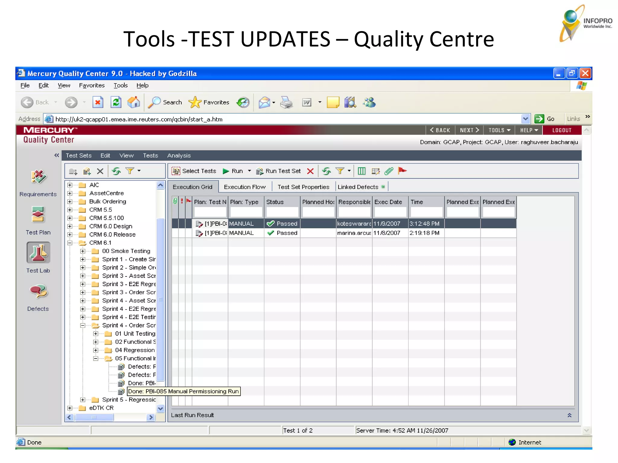 Tools -TEST UPDATES – Quality Centre 