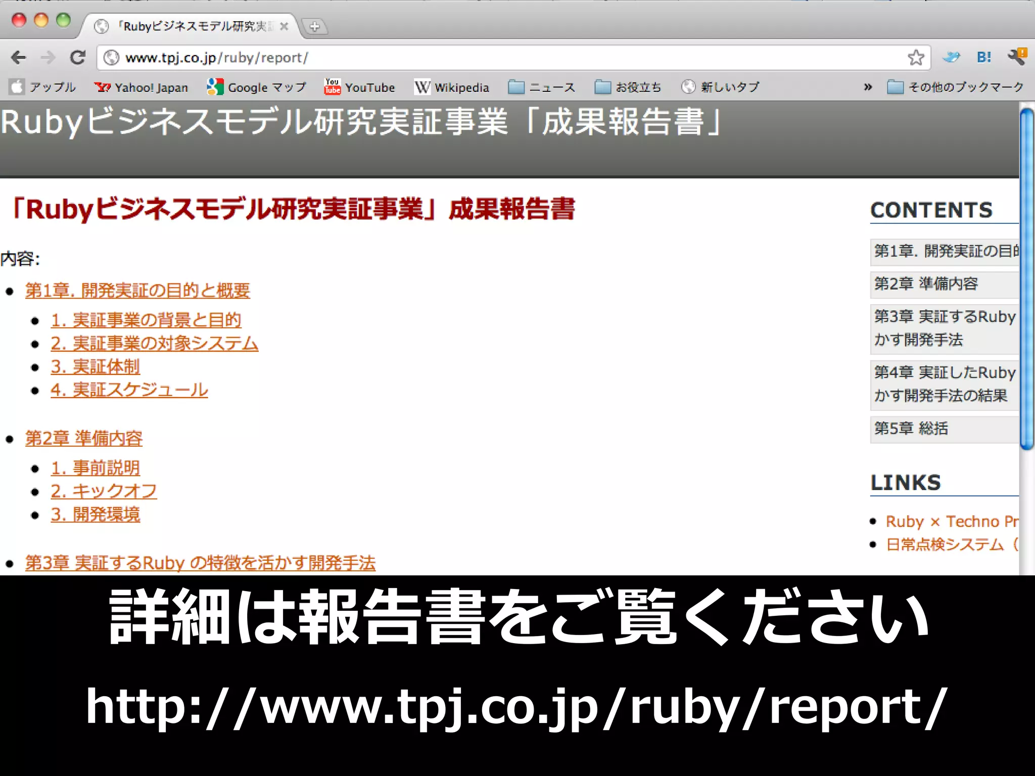 詳細は報告書をご覧ください
http://www.tpj.co.jp/ruby/report/
 