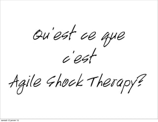 Qu’est ce que
                  c’est
          Agile Shock Therapy?
mardi 15 janvier 13
 