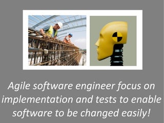 Agile software engineer focus on
implementation and tests to enable
  software to be changed easily!
 
