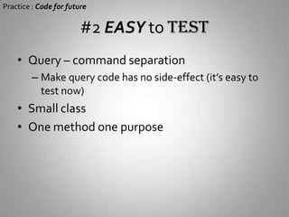 #1 EASY to ReadReader get what code does without reading commentExpressive namingComment why code does itUse enumDon’t quick hack Insert +1 or -1  and it just works!Don’t concern performance too much&lt;&lt;1 instead of *2Practice : Code for future