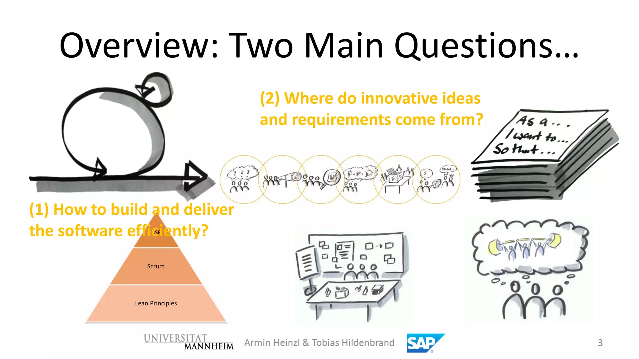 Overview: Two Main Questions…
                               (2) Where do innovative ideas
                               and requirements come from?




(1) How to build and deliver
the software efficiently?




                                                               3
 