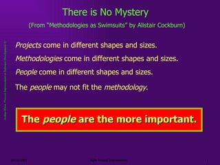 There is No Mystery   (From “Methodologies as Swimsuits” by Alistair Cockburn) ,[object Object],[object Object],[object Object],[object Object],The  people  are the more important. 