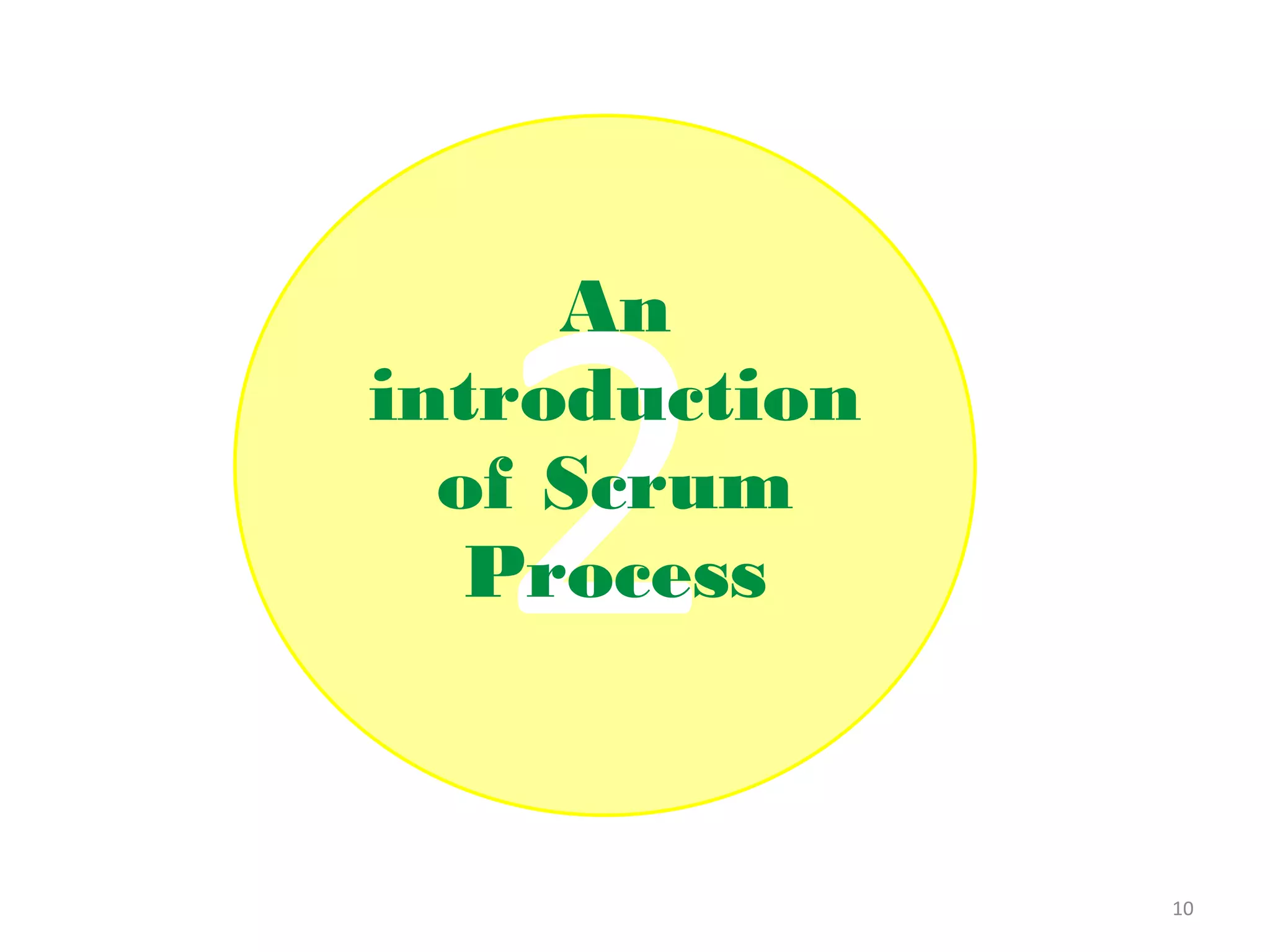 An
introduction
  of Scrum
   Process



               10
 