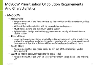 May 4, 2020 119
MoSCoW Prioritisation Of Solution Requirements
And Characteristics
• MoSCoW
− Must Have
• Requirements tha...