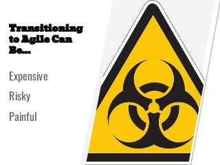 Transitioning
to Agile Can
Be...
Expensive
Risky
Painful
 