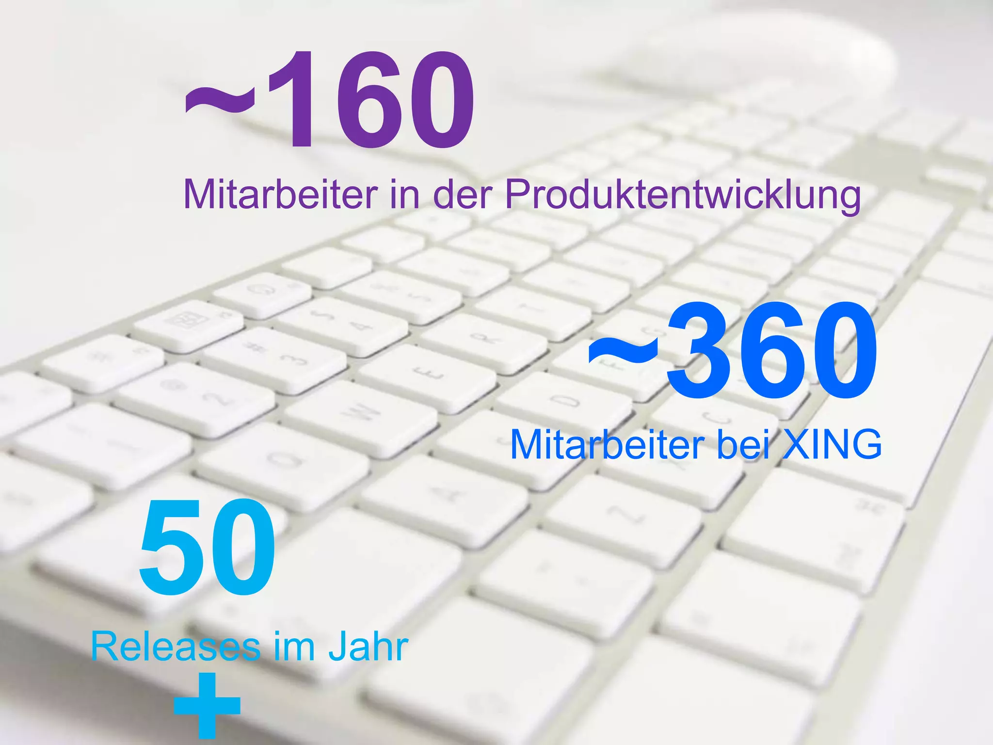 ~160
    Mitarbeiter in der Produktentwicklung



                         ~360
                     Mitarbeiter bei XING


  50
Releases im Jahr
 