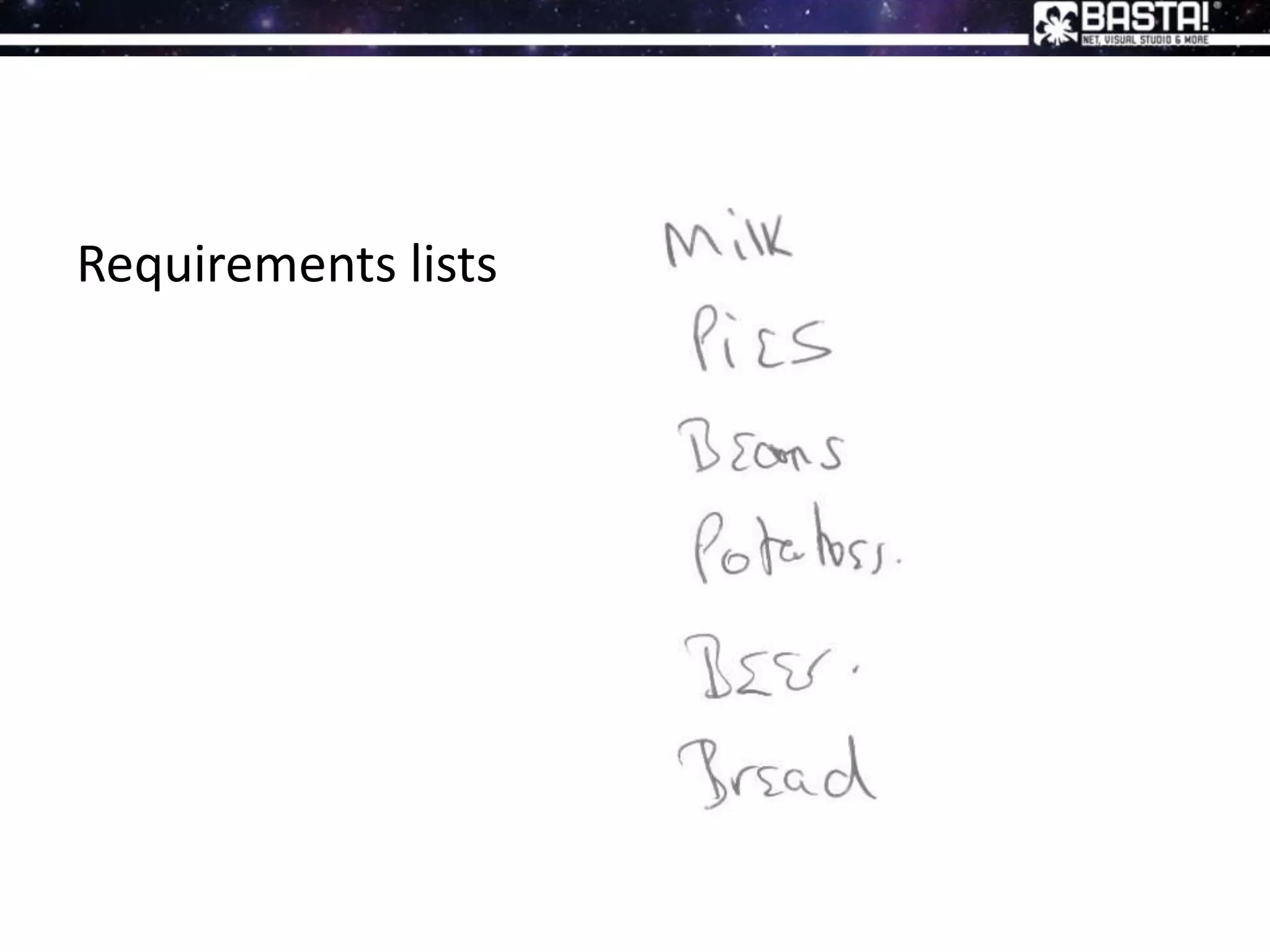 Requirements lists
 