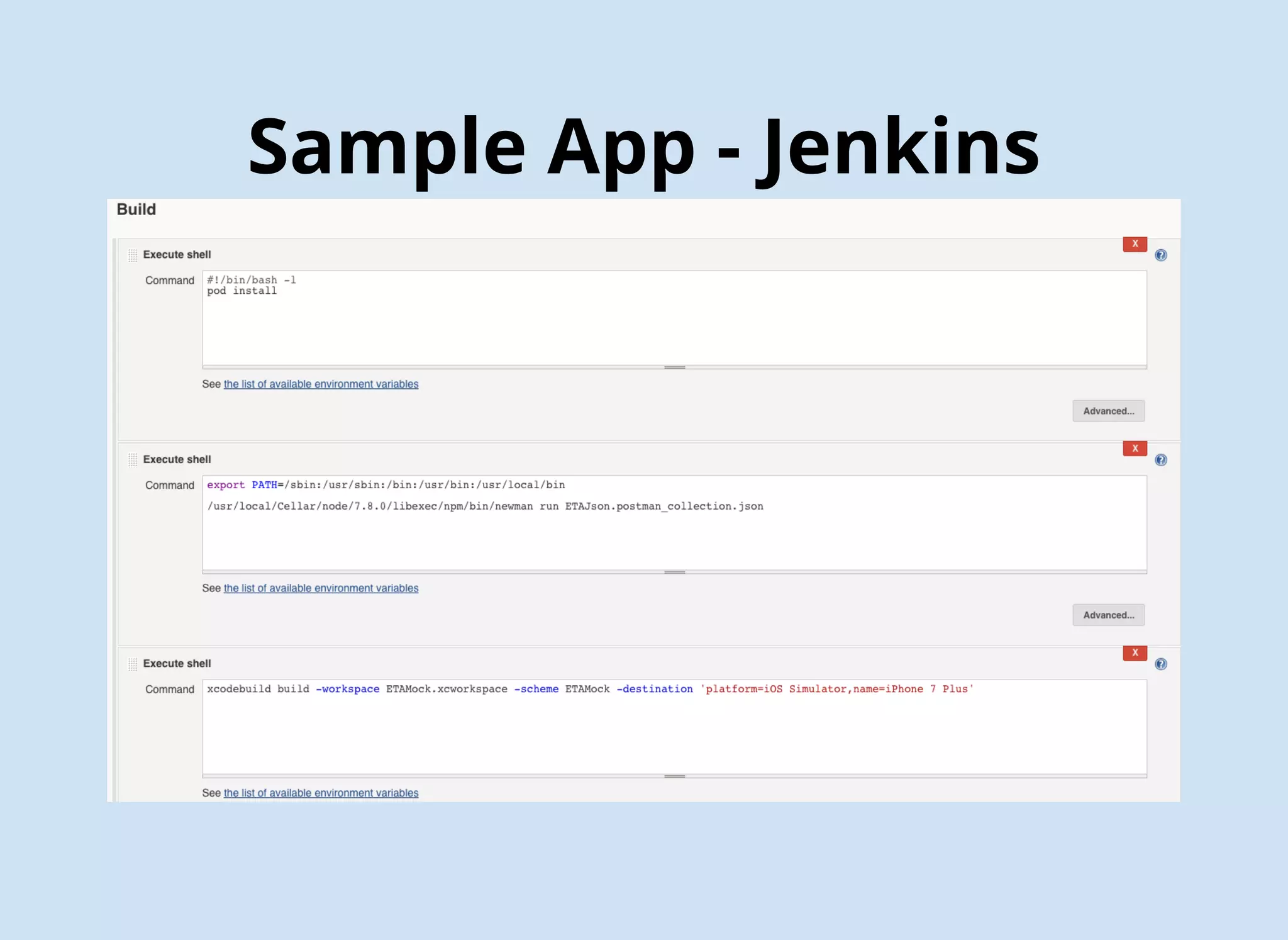 Sample App - API Test
newman run ETAJson.postman_collection
 