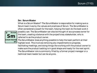 25
Scrum (7/10)
Sm : Scrum Master
What is a Scrum Master? The ScrumMaster is responsible for making sure a
Scrum team live...