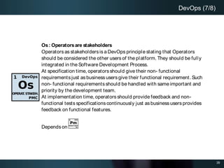 39
DevOps (7/8)
Os: Operatorsare stakeholders
Operators as stakeholders is a DevOps principle stating that Operators
shoul...
