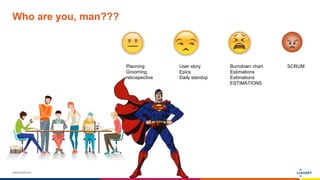 www.luxoft.com
Planning
Grooming
retrospective
User story
Epics
Daily standup
Burndown chart
Estimations
Estimations
ESTIMATIONS
SCRUM
Who are you, man???
 