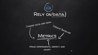 Rely on data
17
Metrics
Make experiments, inspect and
adapt
 