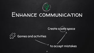 Create a safe space
Enhance communication
37
 