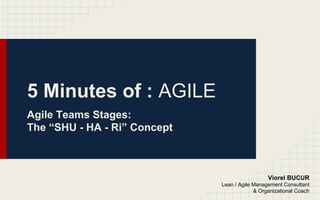 5 Minutes of : AGILE
Agile Teams Stages:
The “SHU - HA - Ri” Concept
Viorel BUCUR
Lean / Agile Management Consultant
& Organizational Coach
 