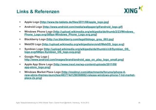 Links & Referenzen
36Agile Testautomatisierung im XING Mobile Team | Daniel Knott @dnlkntt | Hamburg, 16.04.2012
  Apple ...