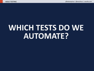 WHICH TESTS DO WE
AUTOMATE?
AGILE TESTING @fadistephan | @excellaco | excella.com
 