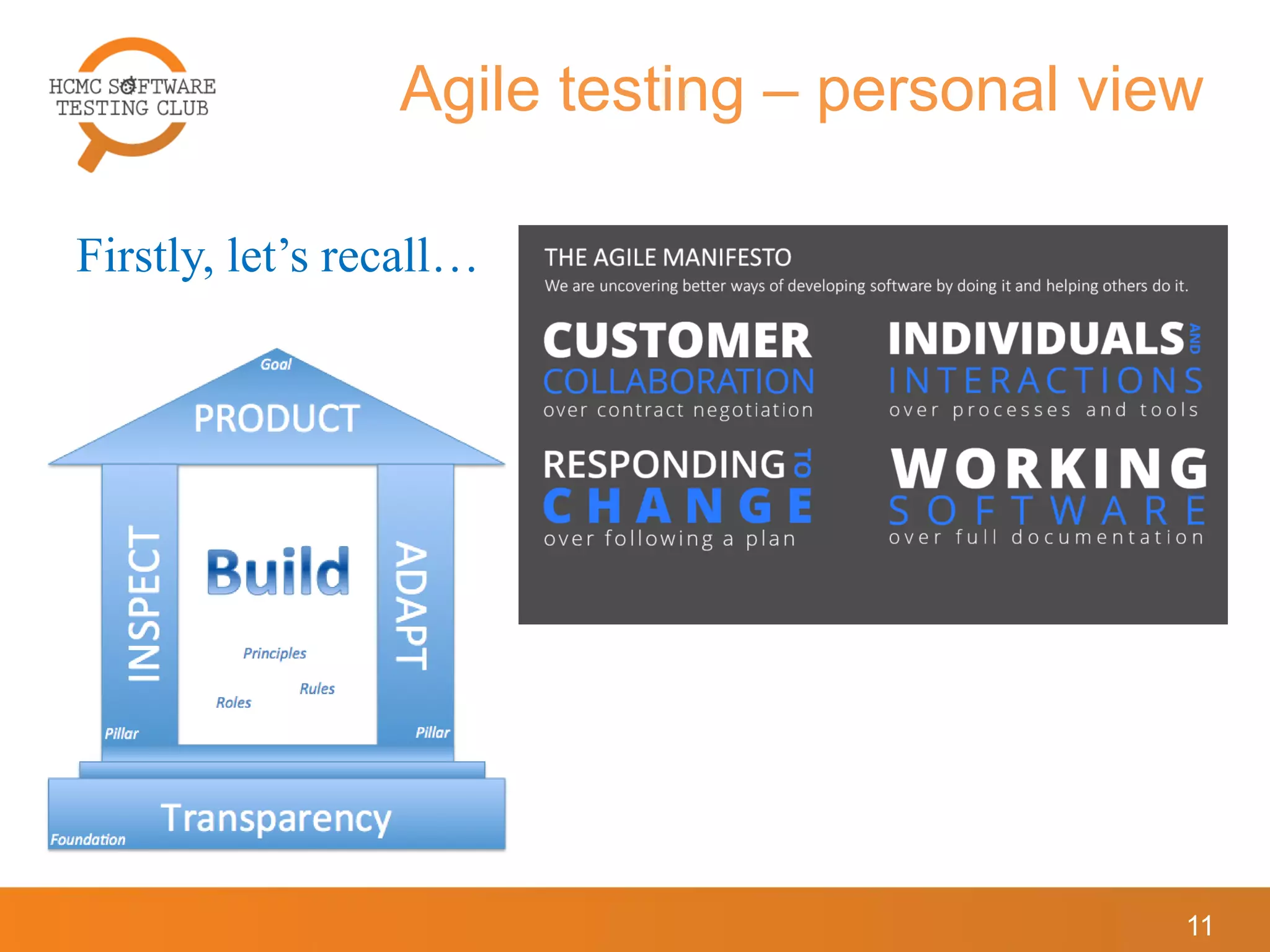 Agile testing – personal view
11
Firstly, let’s recall…
 