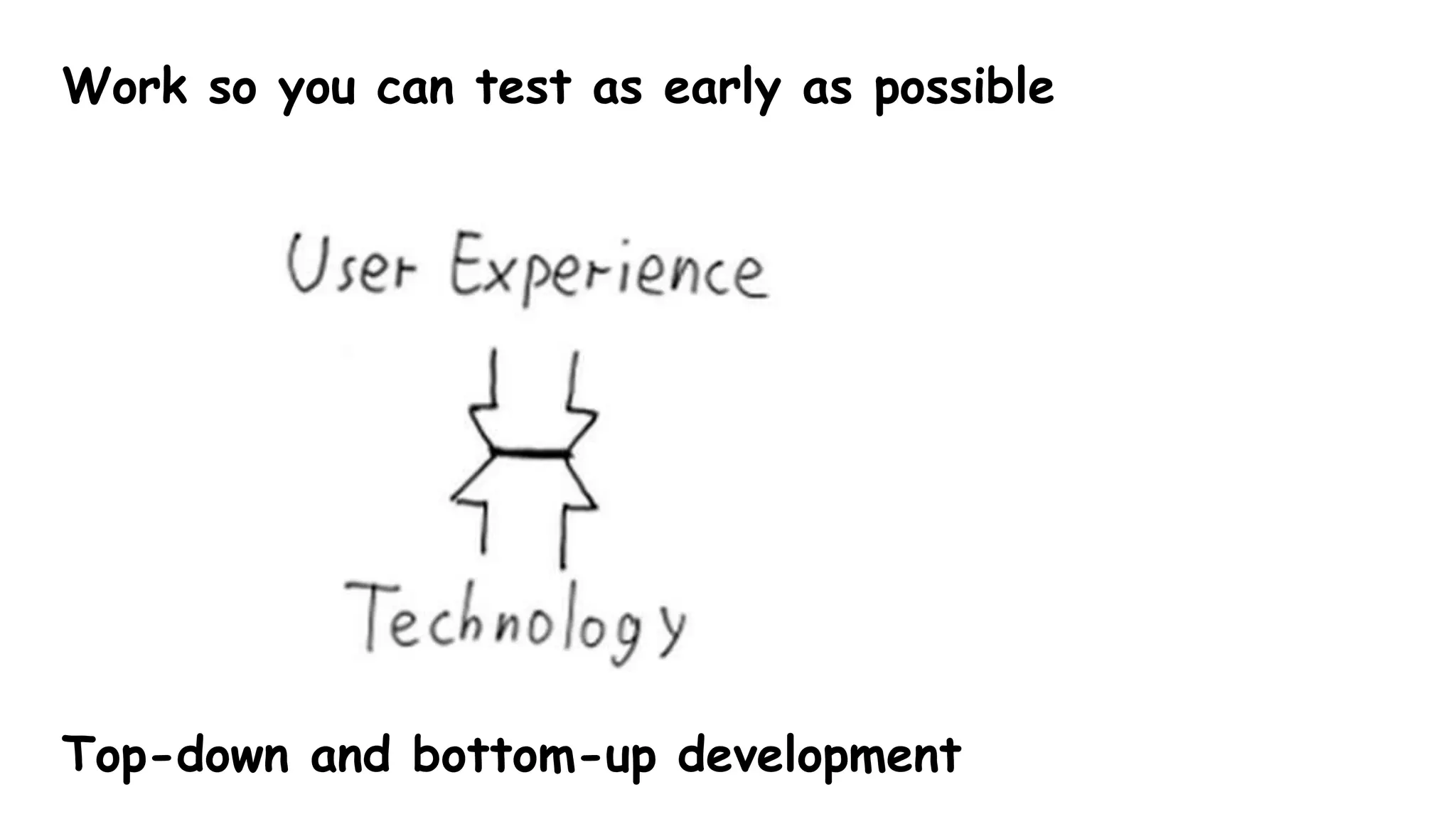 Top-down and bottom-up development
Work so you can test as early as possible
 