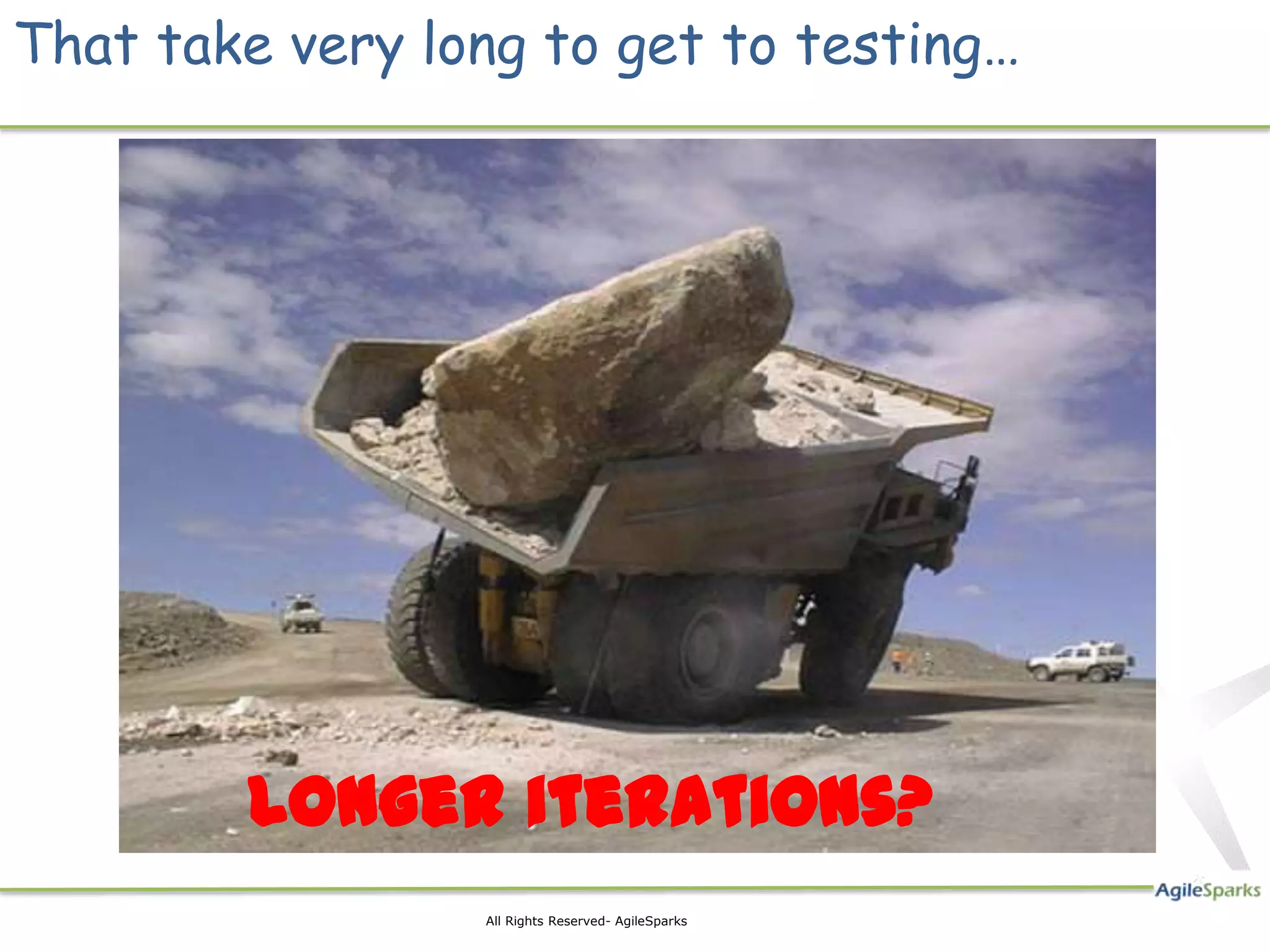 That take very long to get to testing…




        Longer iterations?
                 All Rights Reserved- AgileSparks
 