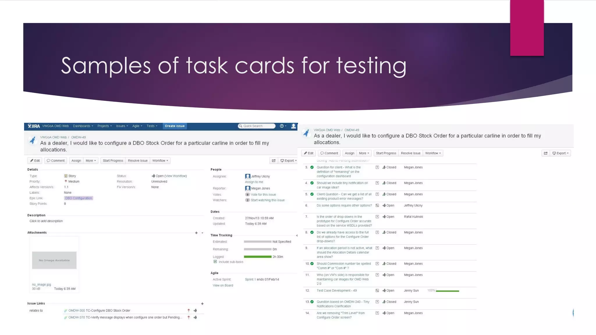 Samples of task cards for testing
 