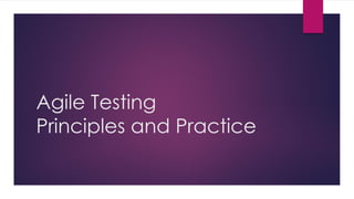 Agile Testing
Principles and Practice
 