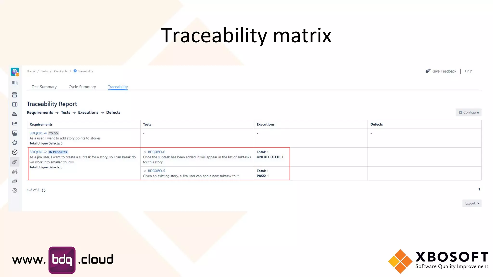 Traceability matrix
 