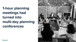 Cover w/ Image
1-hour planning
meetings had
turned into
multi-day planning
conferences
 