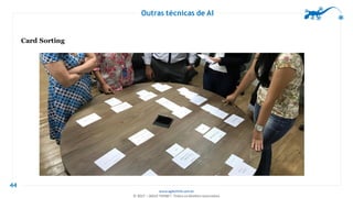 www.agilethink.com.br
© 2017 – AGILE THINK®. Todos os direitos reservados
Outras técnicas de AI
44
Card Sorting
 