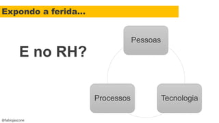 @fabiojascone
Expondo a ferida...
Pessoas
TecnologiaProcessos
E no RH?
 