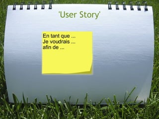'User Story'

En tant que ...
Je voudrais ...
afin de ...
 