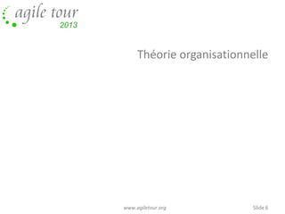 Théorie organisationnelle

05/11/10

www.agiletour.org

Slide 6

 