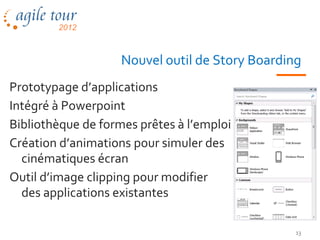 Nouvel outil de Story Boarding
Prototypage d’applications
Intégré à Powerpoint
Bibliothèque de formes prêtes à l’emploi
Création d’animations pour simuler des
  cinématiques écran
Outil d’image clipping pour modifier
  des applications existantes

                                                 13
 
